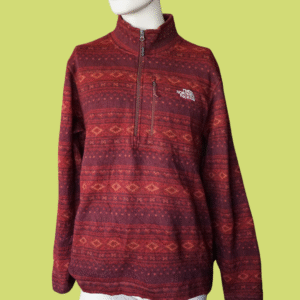 Camisola Polar The North Face Vermelho com Padrão Étnico – Fecho a Meio